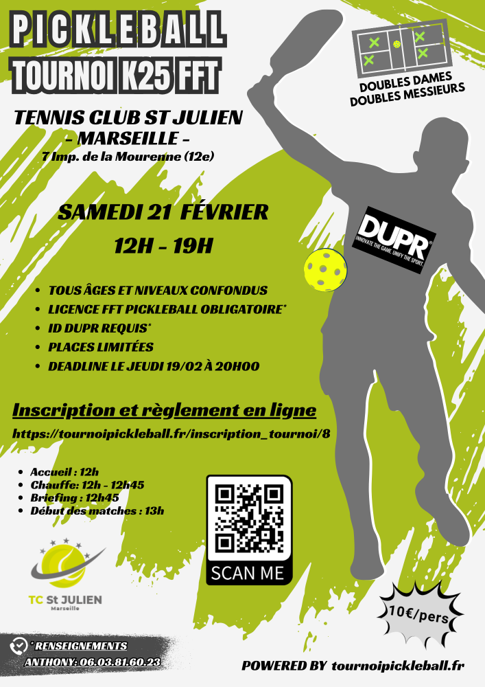 Tournoi K25 - TC St Julien (Marseille) pickleball